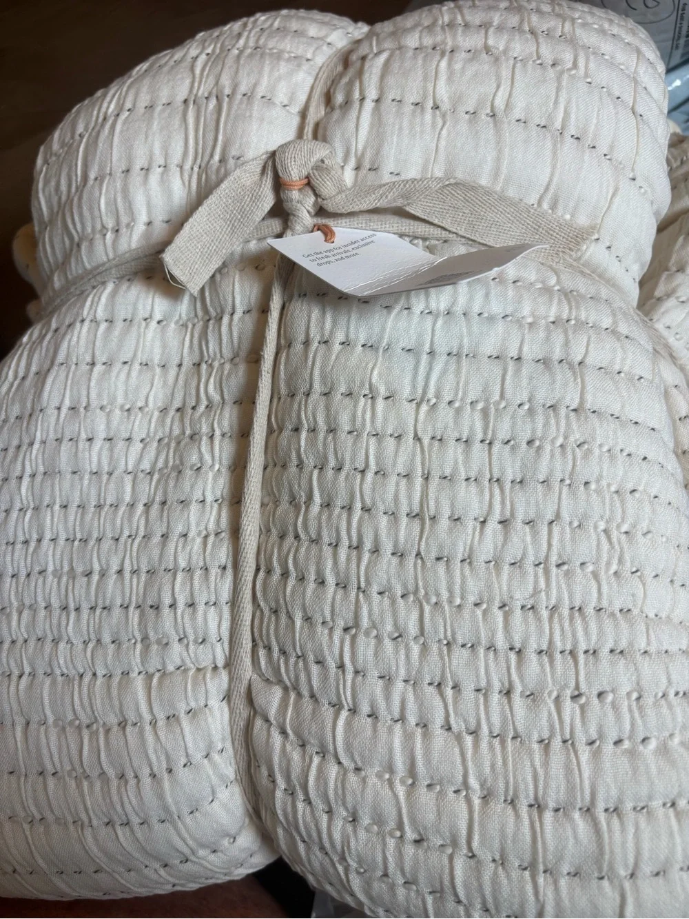 Quince Organic Cotton Channel Stitch Coverlet Queen Ivory NWT